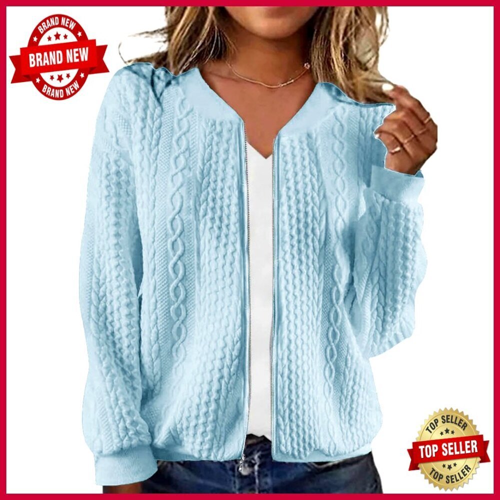 Cropped Zip Up Cardigan Sweater Long Sleeve Crew Neck Polyester Spandex
